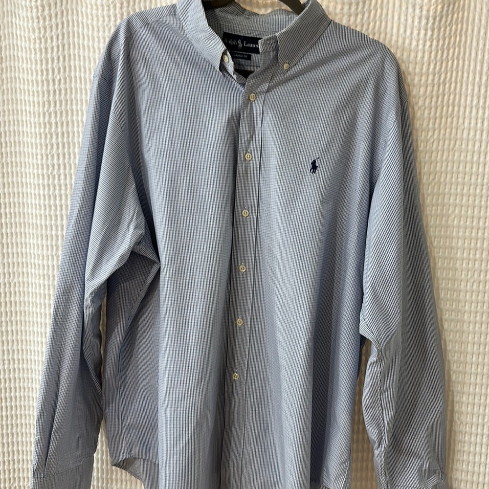 Men’s Classic Fit Ralph Lauren Blue Striped Dress Shirt - 18 36/37